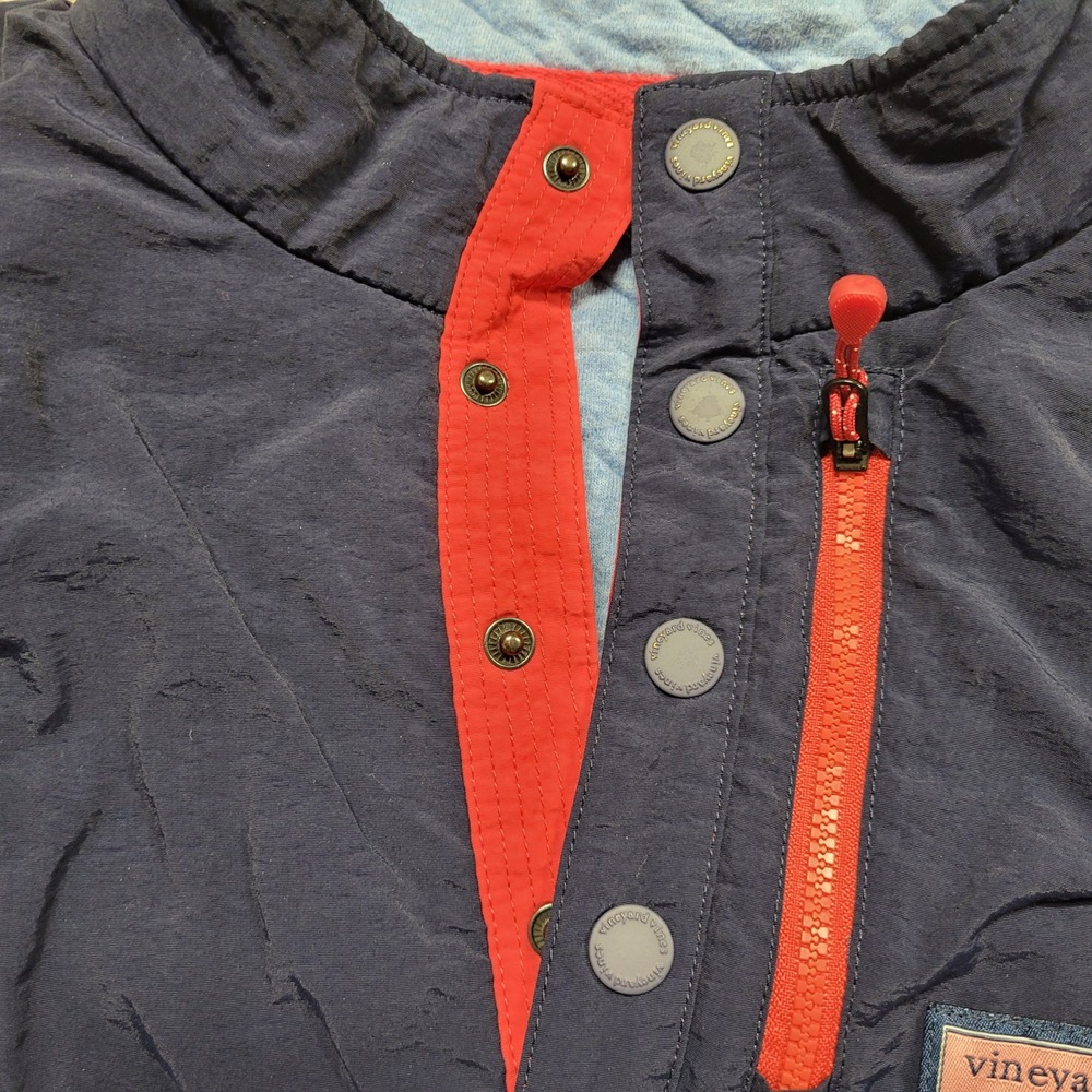 Vineyard Vines Sweater Mens Medium Blue Navy Red Snap Mock Neck Quilted Pullover - Picture 7 of 16